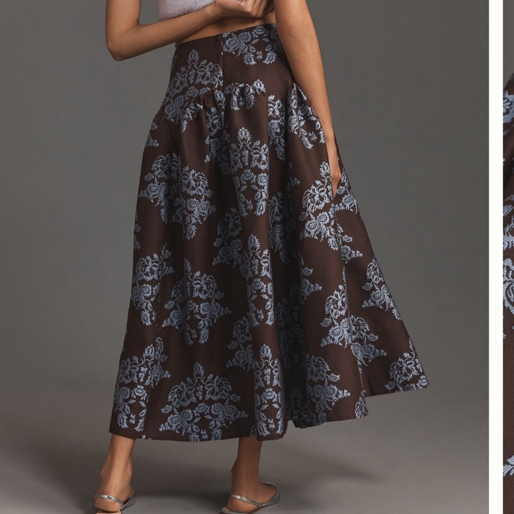 By Anthropologie Brocade Midi Elegant Brown Patterned Skirt NWT 2P - Picture 2 of 16